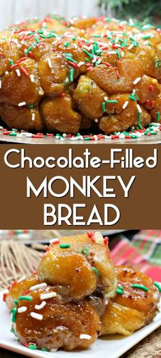 chocolate filled monkey bread with sprinkles on top