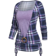 Adorable, Purple Plaid Top With O Ring Ruched Sides Modern Clothes, Purple Plaid, Plus Size Clothes, Top Light, Trendy Clothes For Women, Clothes Women, Plaid Tops, Pretty Clothes, Plaid Print