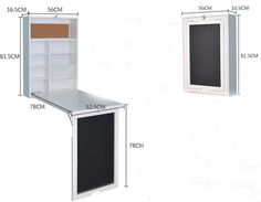 an open cabinet with its doors and shelves showing the measurements for each item in it