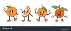 an orange cartoon character with four different expressions