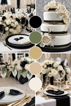 wedding cake with white flowers and black accents