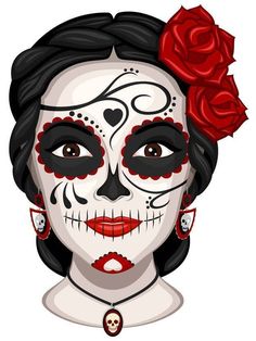 Makijaż Sugar Skull, Sugar Skull Face Paint, Halloween Makeup Sugar Skull, Skull Face Paint, Halloweenský Makeup, Sugar Skull Face, Dead Makeup, Creepy Halloween Makeup, Halloween Makeup Diy