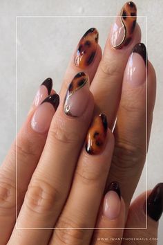 tortoiseshell nails designs Navy Blue And Tortoise Shell Nails, Square Nail Designs Autumn, Unusual French Tip Nails, Blonde Tortoise Nails, Tortice Nails, Short Nail Art Fall, Simple Earthy Nails, Short Square Nail Designs Trending Now, Fun Nails Fall