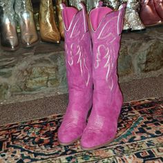 Women's Rose Pink Faux Suede Cowboy Boots New In Boutique Trendy Pink Mid-calf Boots For Winter, Trendy Pink Mid-calf Winter Boots, Trendy Pink Winter Boots, Casual Pink Mid-calf Boots With Round Toe, Casual Pink Mid-calf Boots For Spring, Pink Round Toe Boots For Winter, Pink Round Toe Mid-calf Boots For Spring, Spring Pink Mid-calf Boots With Round Toe, Pink Leather Mid-calf Boots With Round Toe