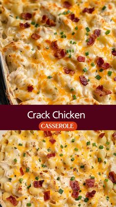 Discover this easy and creamy Crack Chicken Casserole that combines tender chicken, crispy bacon, and a rich ranch-flavored cream cheese sauce, all baked with pasta and topped with melted cheese. Perfect for family dinners or meal prep, this comforting casserole is sure to please everyone at the table. With simple ingredients and a quick preparation time, you can create a hearty dish that brings all the flavors of crack chicken into one delicious bake. Supper Casseroles, Bacon Casserole Recipes, Chicken Bacon Ranch Bake, Baked Chicken Casserole, Healthy Cream Cheese, Deep Dish Pizza Recipe, Cream Cheese Pasta, Bacon Casserole, Creamy Chicken Casserole