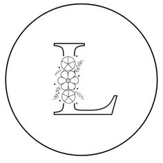 the letter l is made up of flowers and leaves in a circle with a black outline