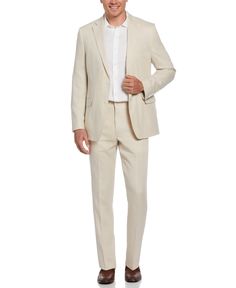 Complete your look with this Cubavera linen suit jacket for men. This smart jacket is made from breathable linen for a lightweight layer that’s perfect in the warmer weather. Flap pockets offer on-the-go storage space, and a two-button closure allows for easy on and off. This men’s jacket features a clean and contemporary single-breasted silhouette with a notched collar for a fashionable finishing touch. Pair it with the matching 100% Linen Solid Flat Front Pant in Oatmeal. 100% Linen Classic Fi Suit Jacket For Men, Smart Jackets, Sleeve Placket, Flat Front Pants, Linen Suit, Jacket For Men, Suit Separates, Notched Collar, Plain Weave