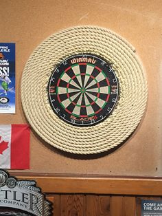 a dart board mounted to the side of a wall