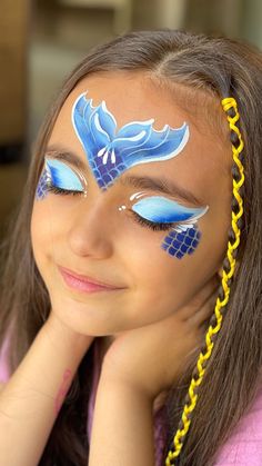 Facepainting Ideas Mermaid, Sea Monster Face Paint, Jelly Fish Face Painting, Toddler Face Painting Ideas, Sea Creature Face Paint, Mermaid Facepainting Kids Easy, Fast Face Paint, Easy Mermaid Face Paint, Summer Face Paint Ideas