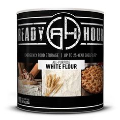 a can of white flour is shown with the words ready - to - hour on it