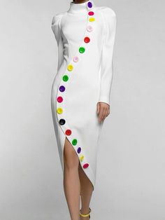 High Neck Midi Dress, Inspiration Dress, Long Sleeve Fitted Dress, Slim Fit Dresses, Dress Designer, White Midi Dress, Super Ideas, Long Sleeve Midi Dress, Mode Inspiration