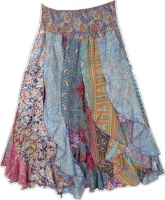 Bohemian Maxi Skirt With Ruffles, Hippie Ruffled Maxi Skirt For Festivals, Hippie Festival Skirt With Ruffles, Bohemian Patchwork Skirt, Bohemian Festival Skirt With Patchwork, Bohemian Patchwork Skirt For Festival, Bohemian Patchwork Denim Skirt, Bohemian Floral Patchwork Skirt For Festival, Multicolor Ruffled Skirt For Festival