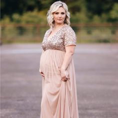 Maya Maternity Bridesmaid V-Neck Maxi Tulle & Sequins Dress. Color: Taupe/Muted Blush Size 12. Room For Big Or Small Baby Bump. Wore For Maternity Photos For About 15 Min. Tags Still On. Dress In Brand New Condition. Dress Was $156. On Sale Now For $117. Asking $110. Short Sleeve Sequined Maxi Dress For Wedding, Small Baby Bump, Asos Maxi Dress, Flower Maxi Dress, Tulle Maxi Dress, Halter Neck Maxi Dress, Sequins Dress, Maternity Maxi, Sequin Maxi Dress