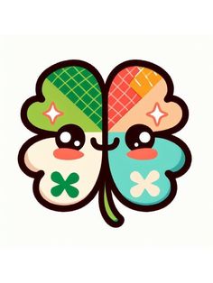 a cartoon clover with two faces on it's back and one face in the middle