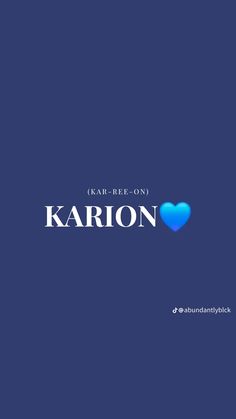 a blue heart with the word karon on it in front of a dark background