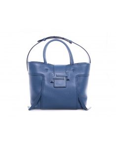 TOD'S - Leather Shopping Bag with double T - Blue #TODS Top Handle Bag, Boutique, Women Shoes, Outfit Accessories, Leather, Blue