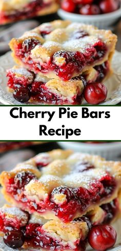 cherry pie bars stacked on top of each other