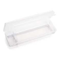 an empty plastic container on a white background