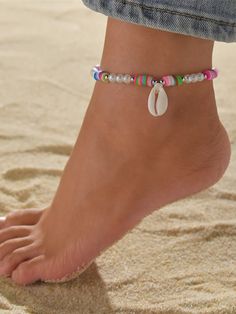 Seed Beads Anklet, Cute Anklet Ideas, Anklet Ideas Clay Beads, Anklet With Beads, Clay Beads Anklet Ideas, Shell Anklet Diy, Anklet Ideas Bead, Clay Bead Anklet Ideas Summer, Clay Bead Anklet Ideas