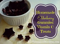 homemade elderberry gummies vitamin c treats in a small white bowl on a table