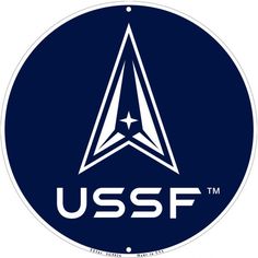 the ussf logo on a blue circle with white letters and a star trek emblem