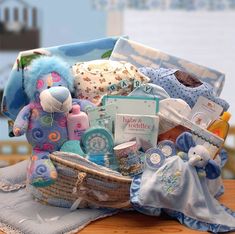 Precious Petals Deluxe Moses Carrier-Blue Baby Footprint Kit, Baby Boy Gift Baskets, Newborn Baby Boy Gifts, Baby Lullabies, Baby Receiving Blankets, Baby Shower Gift Basket, Welcome Home Gifts, Baby Washcloth, Baby Basics