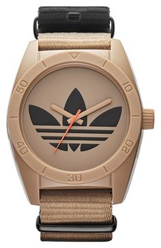 adidas Originals 'Santiago - Special Edition' Fabric Strap Watch, 42mm | Nordstrom I dont like addidas but this watch is sick! Adidas Watch, Market Square, Wrist Game, Wrist Wear, Cheap Sunglasses, Fabric Strap, Adidas Sportswear, Stylish Watches, Mens Sportswear