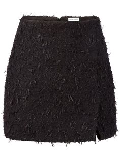 black frayed tweed detailing high-waisted side slit Black Tweed Mini Skirt, Collage Elements, Mini Skirt Black, Tweed Mini Skirt, Black Tweed, Fashion Collage, Yoko London, City Dress, Tweed Skirt