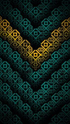 an abstract pattern with gold and blue colors on black background in the shape of a heart