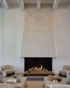 a living room filled with furniture and a fire place next to a wall mounted fireplace