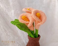 a crocheted vase with some flowers in it