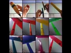 multiple images of different colored plastic objects being used to make an art project for children