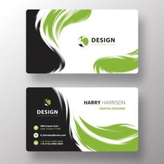 two green business cards with black and white swirls on the front, one is for design