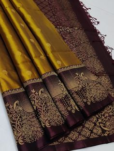 Pure handloom Double warp soft silk saree with turning border To place your order, contact on 9705125745 Blouse Designs Indian Silk Saree, Fancy Sarees With Price, Gold Silk Saree, Latest Silk Sarees, Kanjivaram Sarees Silk, Latest Blouse Designs Pattern, Pattu Saree Blouse Designs