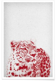 a red and white photo of a leopard