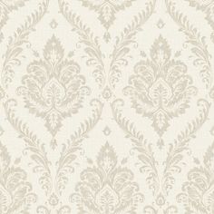 a white and beige wallpaper with an ornate design