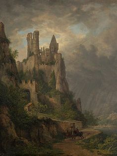 a painting of a castle on top of a hill