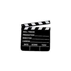 a black and white movie clapper on a white background