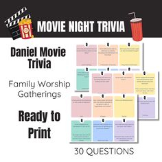 the movie night trivia game is shown in this graphic diagram, which shows how to use