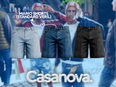 three men's jeans are shown with the words casnova in front of them