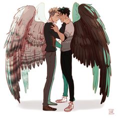 two people with wings hugging each other