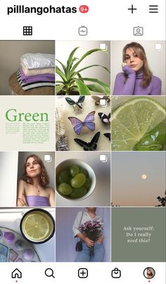 an iphone photo collage with green items and butterflies on it's screenshot