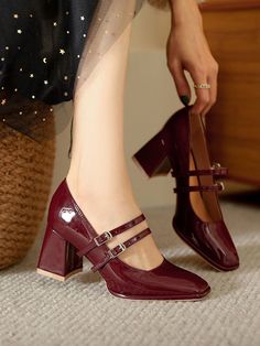 Sku CY-!128543 Material Microfiber , Rubber Feature Square-Toe , Shallow Cut Occasion Urban Seasons Spring , Summer , Autumn Type Pumps , Mary Janes Heels Height High (5cm-8cm) Color BLACK,BURGUNDY,OFF WHITE Size US 6 | EU 36 2/3 | UK 4 | CN 36,US 6.5-7 | EU 37 1/3 | UK 4.5 | CN 37,US 7.5 | EU 38 | UK 5| CN 38,US 8 | EU 38 2/3 | UK 5.5 | CN 39,US 8.5 | EU 39 1/3 | UK 6 | CN 40 Zapatos Mary Jane, Rough Heels, Strappy Block Heels, Elegant Heels, Style Français, Round Toe Pumps, Chunky High Heels, Girly Shoes, Mary Jane Pumps