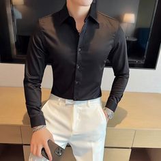 SPECIFICATIONS Material: Polyester Fiber Shirts Type: Dress Shirts Applicable Scene: Office Style: Smart Casual Sleeve Length(cm): Full Applicable Season: Spring and Autumn Gender: MEN Item Type: Shirts Collar: Turn-down Collar Closure Type: Single Breasted Sleeve Style: Regular Fabric Type: Broadcloth Pattern Type: Solid Male Blouse, Business Shirts Men, Mens Work Shirts, Prom Tuxedo, Blouse Man, Tuxedo Shirt, White Tuxedo, Tuxedo Dress, Tuxedo Shirts