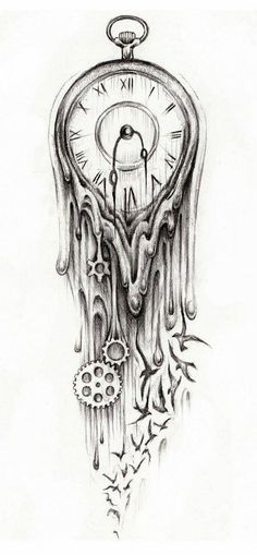 a drawing of a clock with dripping water on it