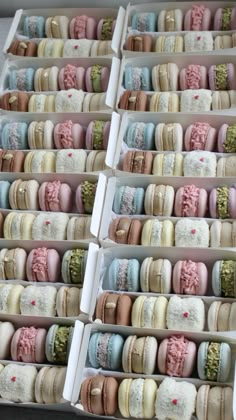 there are many different types of macaroons in the box