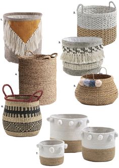 several baskets with different patterns and colors