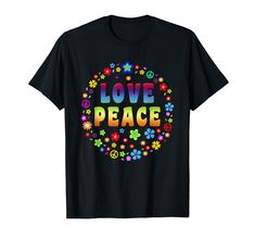 PRICES MAY VARY. Hippie Flowers Peace and Love T Shirt. Old School 60s 70s Vibe. Peace & Love with Tye Dye Peace Sign Tee Shirt The hippie vibe is alive in this t shirt with a peace icon or symbol and beautiful colorful flowers . The floral tee is a pretty addition to the shirt collection of peace loving girls and women Lightweight, Classic fit, Double-needle sleeve and bottom hem Peace Sign Shirt, Peace Flower, Peace Sign Shirts, Flower Power Hippie, Hippie Flowers, 70s Hippie, Love T, Hippie Costume, Hippie Vibes