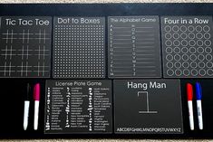 a black board with different types of writing on it and markers next to each other