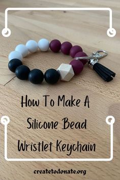 how to make a silicone bead wristlet keychain with black and white beads